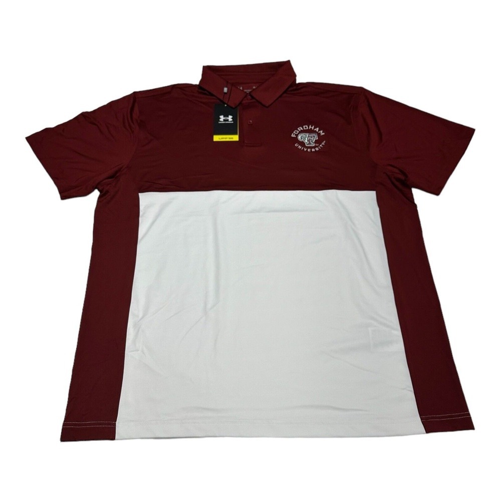 NWT Men's Under Armour Fordham University Rams Red White Polo Golf Shirt Size XL